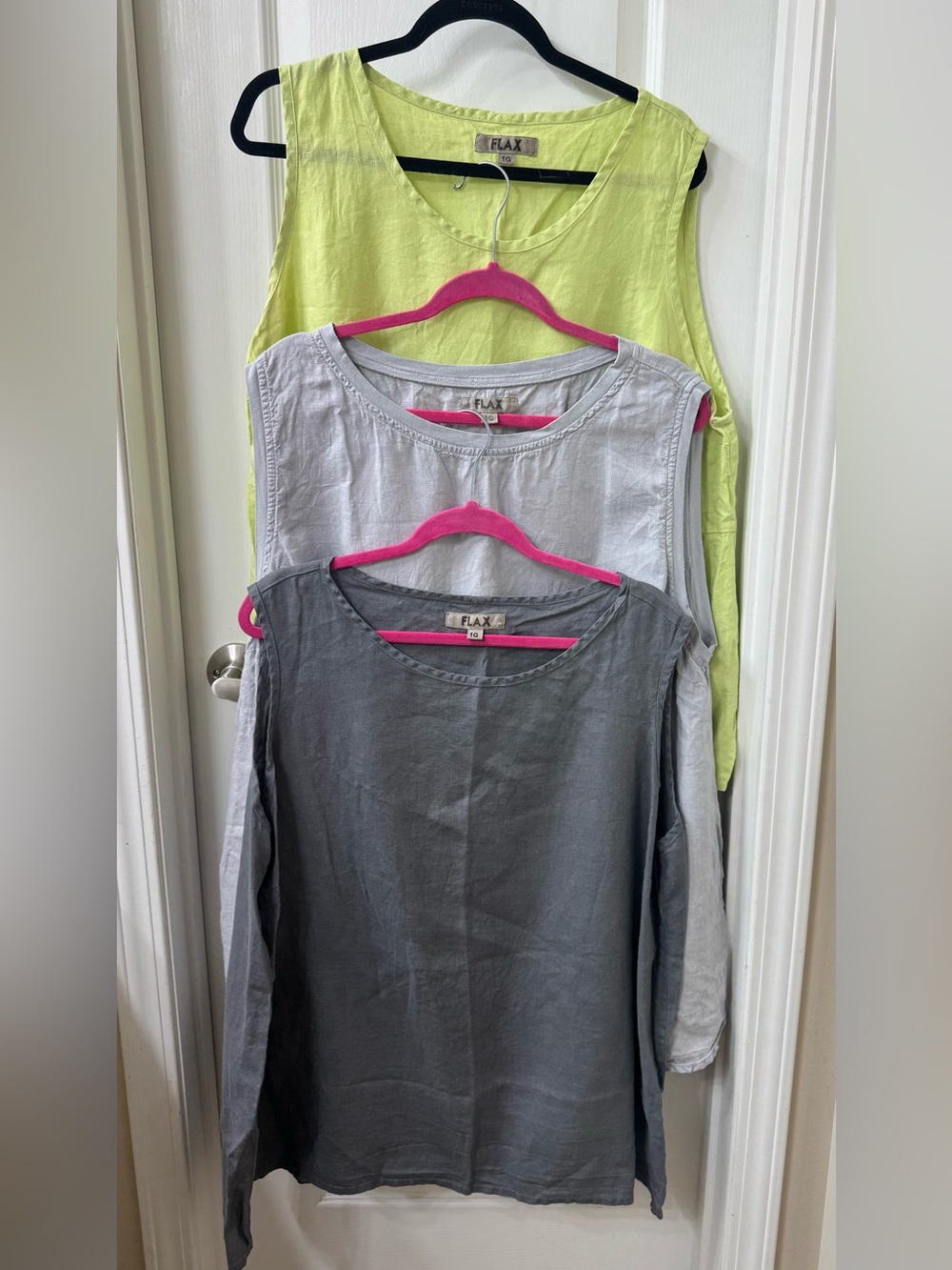 Bundle of 3 size 1G -FLAX Linen Tanks in Lime, Light Gray & Charcoal